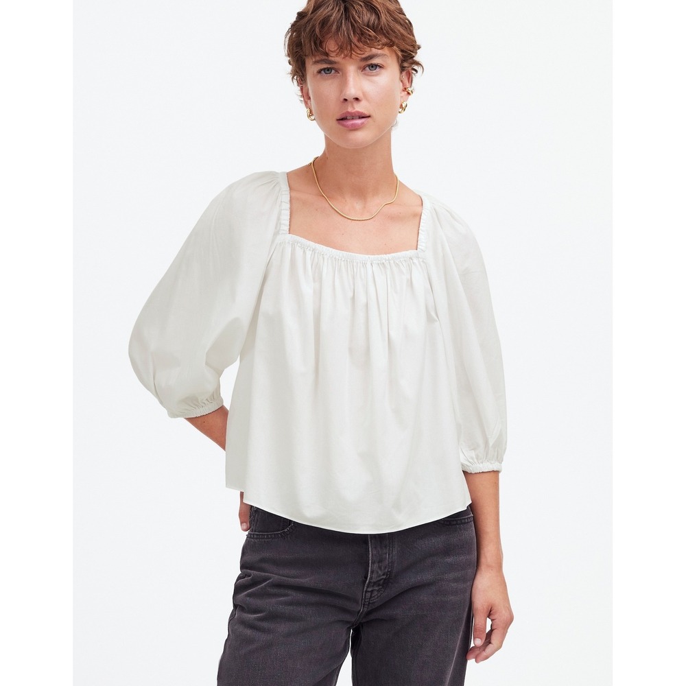 NEW Madewell Women's Size 8 Eyelet White Puff-Sleeve Babydoll‎ Top